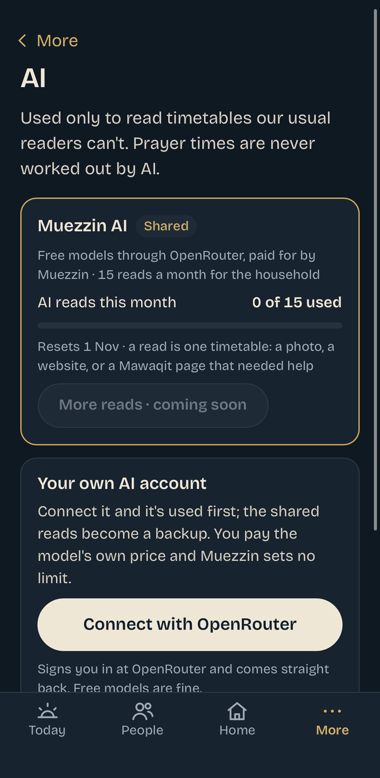 Muezzin app — AI, when needed