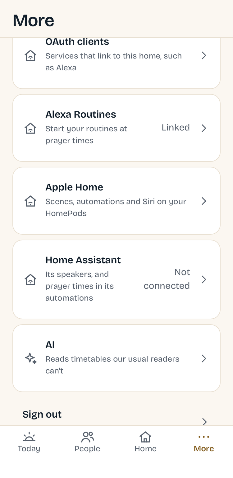 Muezzin app — Connections