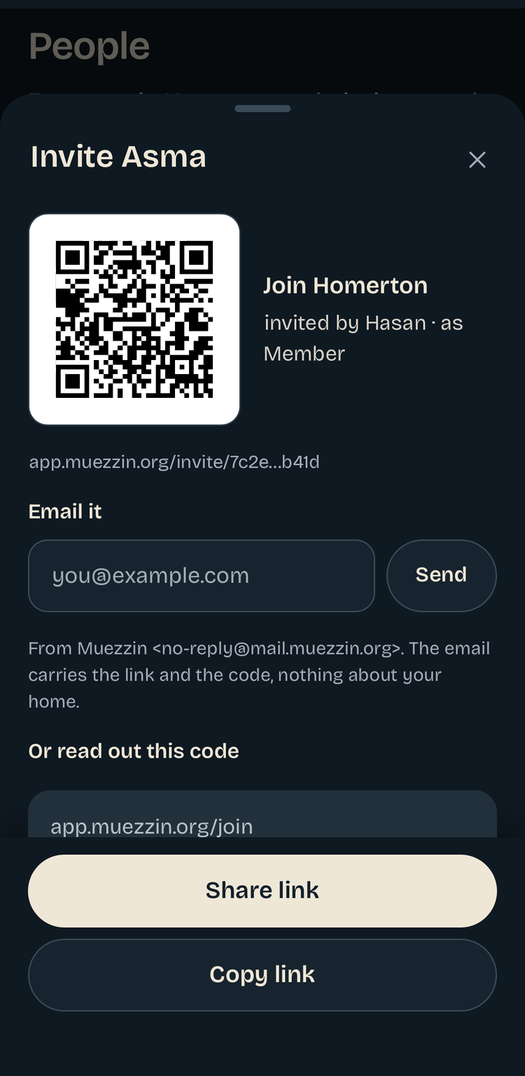 Muezzin app — Invite your household